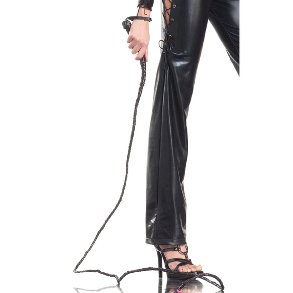 Faux Leather Braided Long Costume Whip Black