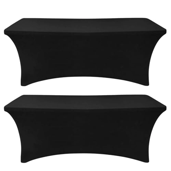 SEPARO Spandex Tablecloth 2 Pack, 5FT Black Table Cover Fitted Rectangular Tablecloth Stretchable Fabric Lycra Tablecloth 5 ft Wrinkle-Free for Party Dj Tradeshows Banquet Weddings Cocktail, 2 Pcs