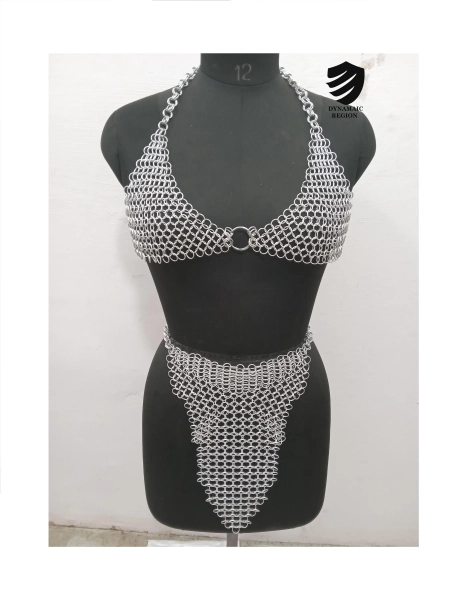 Women Chainmail Bra and Pantie, 10 mm Aluminium Butted Chainmail Bra & Panty For Larp and Cosplay Costume | Halloween Gift, Gift For Her |