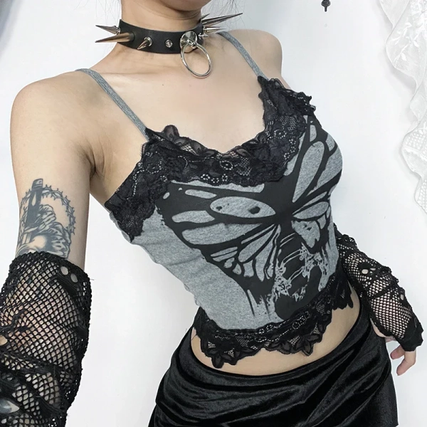 'Bounce' Black and Grey Goth Butterfly Top