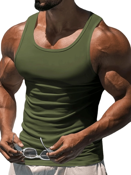 Men's Summer Fitness Training Vest, Solid Color Men's Thin Racer Vest Suitable For Daily Travel Wear