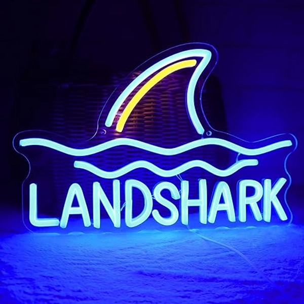 Tiabuy Land Shark Neon Beer Sign LED Shark Neon Lights Lager Neon Signs USB Powered Home Beer Bar Pub Man Cave Game Room Windows Garage Wall 17 x 9.5 IN