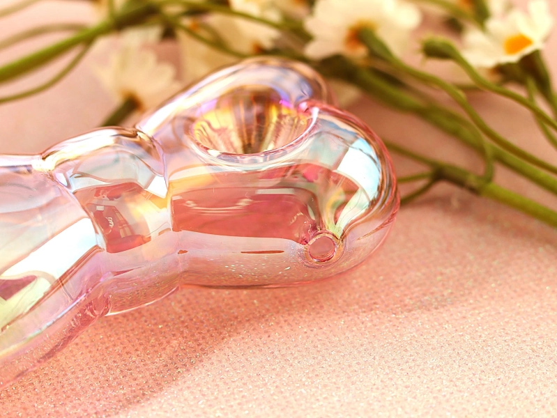 Charming Translucent Glass Pipe in Bow - tie Shape with Glitter Effect Glass Pipe Pink Pipe For Mom Gift Girly Pipe Gift Valentine Gifr