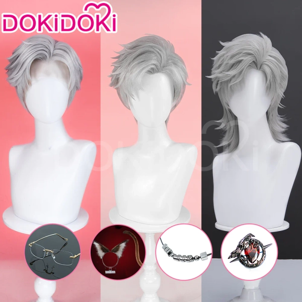 【Partially Ready For Ship】【Front Lace】DokiDoki Game Love and Deepspace Cosplay Sylus Wig / Glasses / Necklace / Brooch / Ear / Tail Men Short Sliver Mullet Defiant Spirit