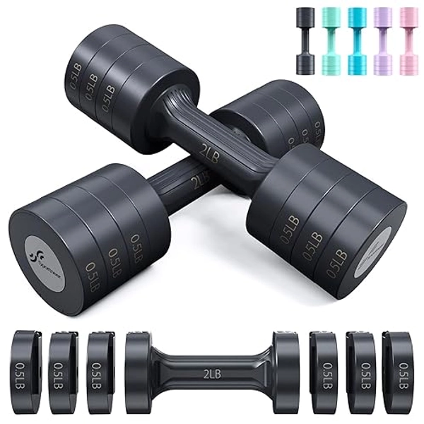 Sportneer Adjustable Dumbbells: 5 lb Set of 2, 2lb-5lb, Fast Adjust, 4-in-1 Weights for Men & Women Home Gym