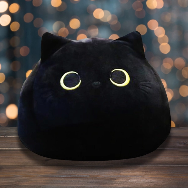 Adorable Squishy Black Cat Pouf Plush Toy