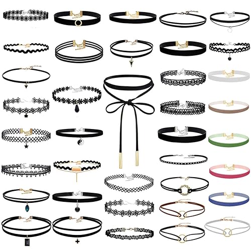 PAXCOO 50Pcs Black Choker Necklaces Set for Ladies and Women