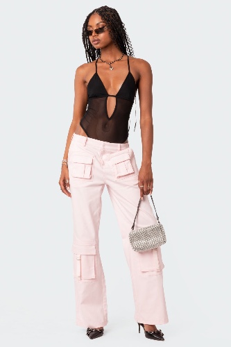 Alva Open Back Sheer Mesh Bodysuit | BLACK / S