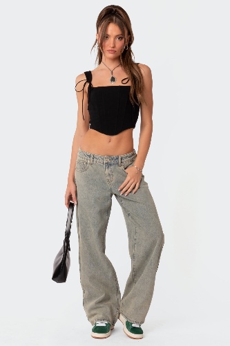 Magda Low Rise Acid Wash Jeans | BLUE / S