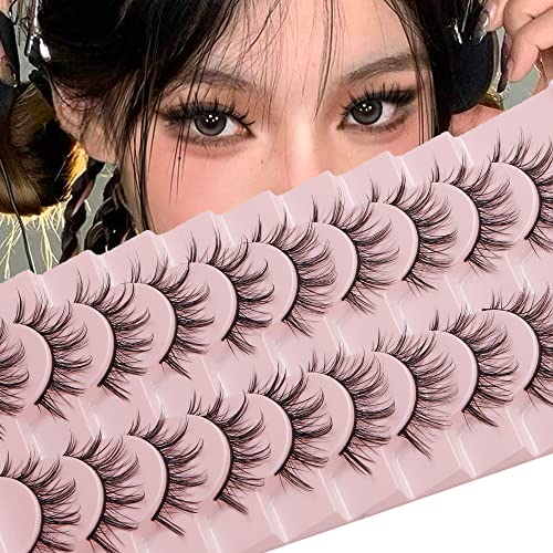 outopen 10 Pairs Manga Anime Cosplay Lashes Natural Look C Curl Fluffy Wispy Faux Mink Lashes Short Fake Eyelash(LB-100) - Manga Lashes C Curl 8-13MM(LB-100)