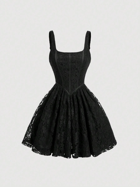 SHEIN MOD Ladies' Solid Color Lace Cami Dress