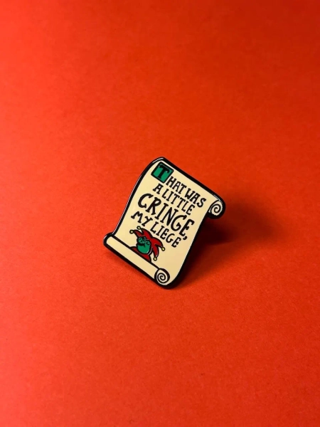 That Was A Little Cringe My Liege Frog Jester Scroll Enamel Pin Ye Olde Medieval Illuminated Manuscript Badge