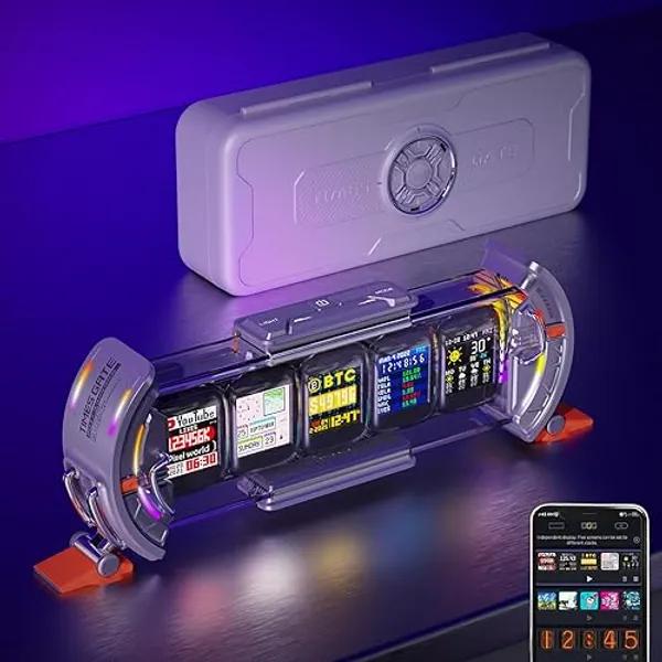 Divoom Times Gate - Cyberpunk Gaming Setup Digital Clock with Smart APP Control, WiFi Connect, RGB LED Display, Personalized Dashboard, Pixel Art for Gaming Room & Office Decor(Sliver)