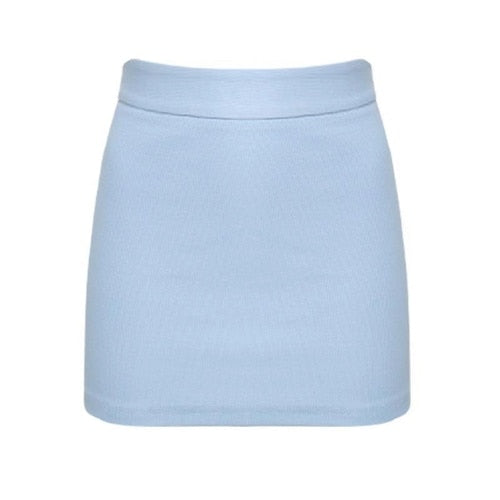 Blue & Cream Cozy Cute Bear Knitted Kawaii Skirt, Top & Cardigan- 3pcs (Separate) - Skirt / S