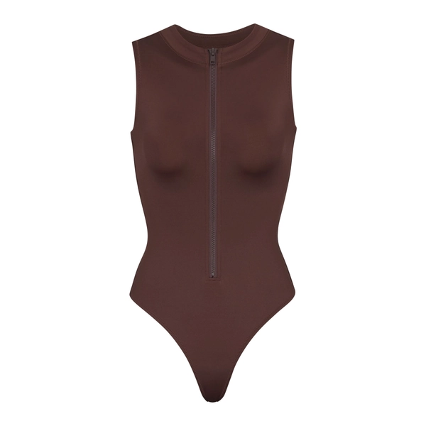 SIGNATURE SWIM ZIP FRONT SLEEVELESS ONE PIECE | COCOA