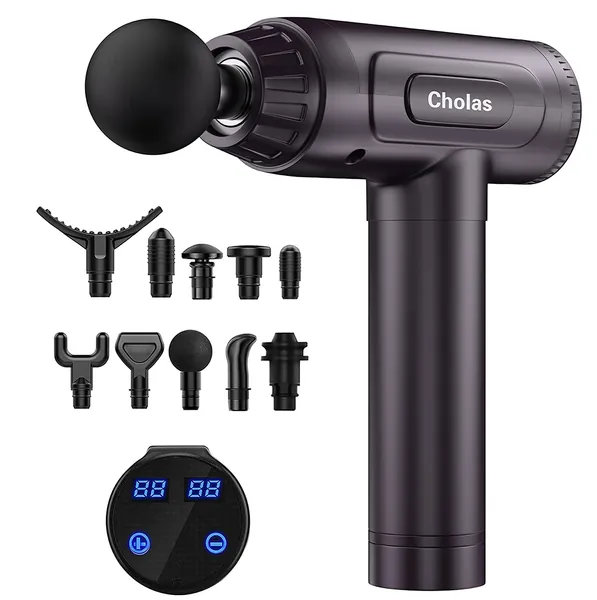 Cholas Massage Gun Deep Handkerchief, Massage Muscle Therapy Gun for Athletes, 30 Speeds 10 Kinds of Massage Heads, Handheld Body Deep Muscle Massager for Muscles Neck Back Shoulder, Purple
