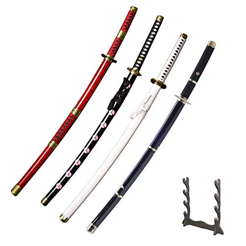 Sword fort Carbon Steel Roronoa Zoro Katana Real Metal About 41 inches Anime Cosplay Sword,Yama Enma/Trafalgar Law/Luffy Kitetsu/shisui/wado ichimonji /3-Piece Set/4-Piece Set - 4 Piece Set Lengthen