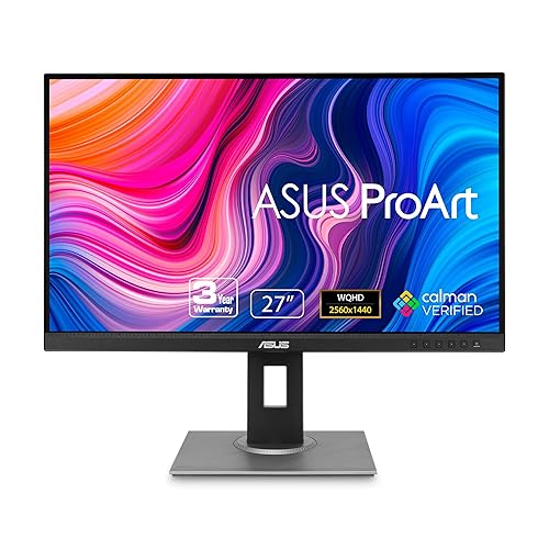 ASUS ProArt Display PA278QV 27” WQHD (2560 x 1440) Monitor, 100% sRGB/Rec. 709 ΔE < 2, IPS, DisplayPort HDMI DVI-D Mini DP, Calman Verified, Anti-glare, Tilt Pivot Swivel Height Adjustable, Black - 27" QHD DisplayPort Mini DP