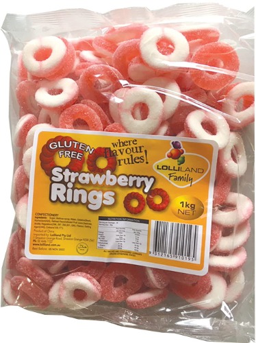 Strawberry Rings - Gluten Free 1kg Bulk Lollies