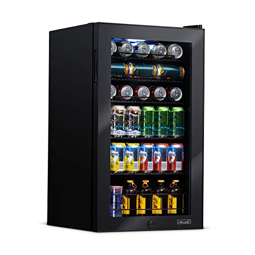 NewAir Beverage Refrigerator Cooler | 126 Cans Free Standing with Right Hinge Glass Door Beverage Cooler | Mini Fridge Beverage Organizer For Beer, Wine, Soda, And Cooler Drinks - Onyx Black