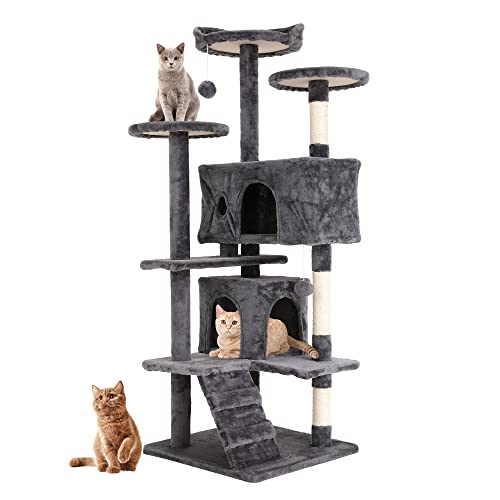 BestPet 54in Cat Tree Tower for Indoor Cats,Multi-Level Furniture Activity Center with Scratching Posts Stand House Condo Funny Toys Kittens Pet Play House,Light Gray - 54in - Light Gray