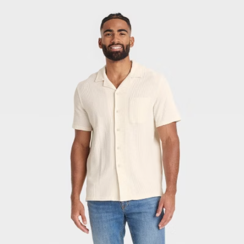 Men's Short Sleeve Knit Camp Shirt - Goodfellow & Co™ Dog Bone L