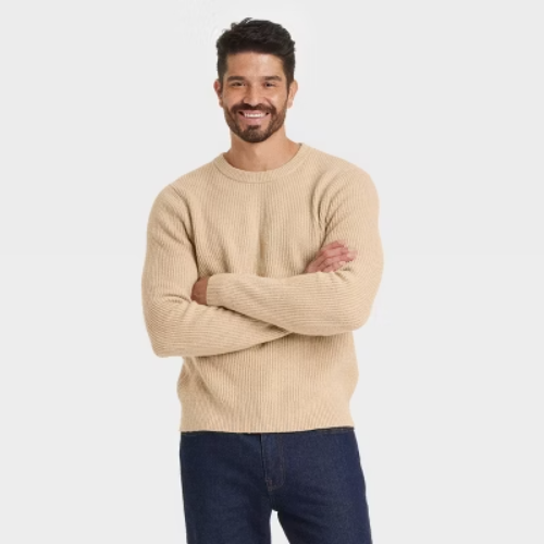 Men's Crewneck Pullover Sweater - Goodfellow & Co™ Tan L