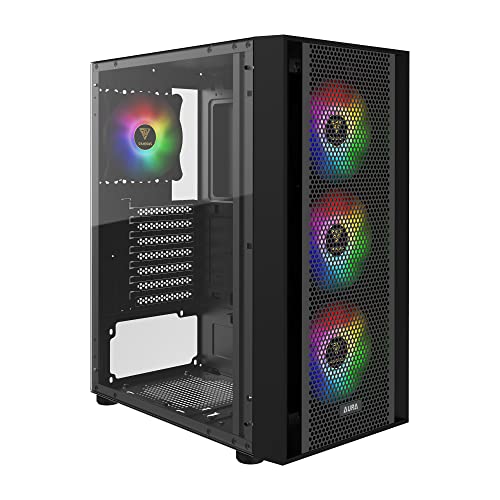 ZEUS GAMDIAS ATX Mid Tower Gaming Computer PC Case with Side Tempered Glass, 4X 120mm ARGB Case Fans and Sync with 5V RGB Motherboard and Excellent Airflow - AURA GC2