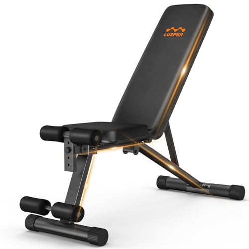 Lusper Adjustable Weight Bench Foldable - 600 Lb Stable Workout Bench, 5 Sec Fast Folding Multi-Purpose for Full Body Workout - 600lb