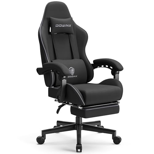 Dowinx Gaming Chair Fabric with Pocket Spring Cushion, Massage Game Chair Cloth with Headrest, Ergonomic Computer Chair with Footrest 290LBS, Black - Black