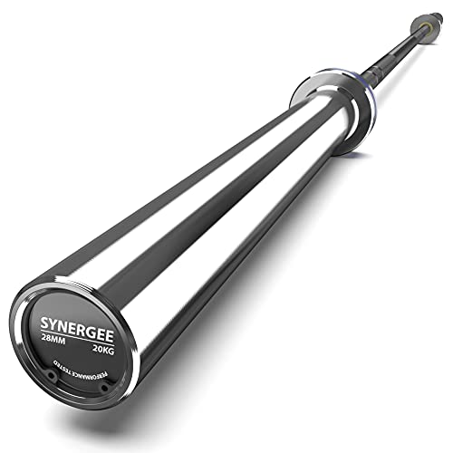 Synergee Open 15kg and 20kg Black Phosphate and Chrome Olympic Barbell. Rated 1000lbs for Weightlifting and Powerlifting. - 20kg