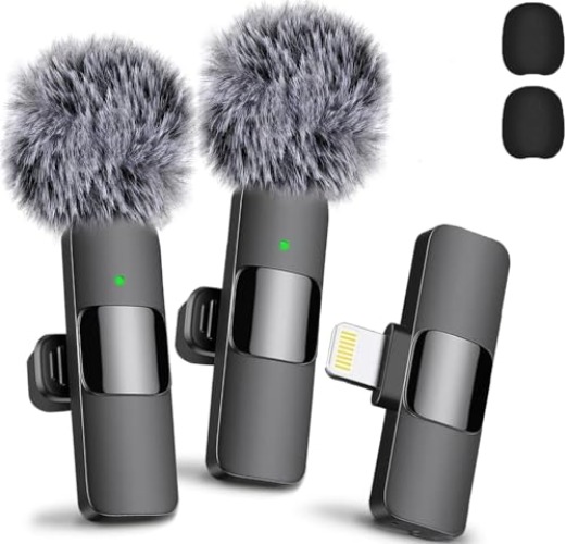Mini Mic Pro 2pcs Lavalier Wireless Microphone for iPhone iPad, Wireless Microphone for Video Recording, Game Live Streaming, Interviews, YouTube, TikTok, Vlog (for iPhone 14 and Below) - For Lightning