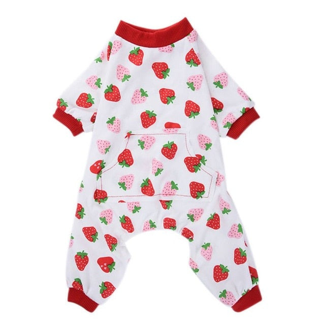 Cute Small Dog Jumpsuit Pajama - Strawberry Print / S