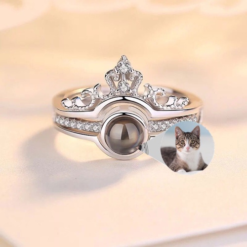 Custom Pet Photo Tiara Crown Ring - Silver