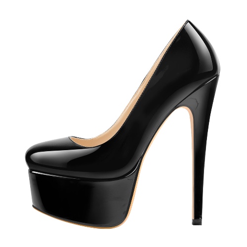 Patent Leather Rounde Toe Platform Black Stiletto High Heels Pumps | Black / US8