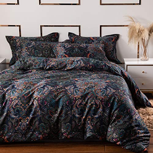 Softta Vintage Black Palace Full Size 78×86 inches 3pcs Duvet Cover Farmhouse Bohemia Tree Branch Floral Pattern 100% Brushed Cotton Zipper Closure Retro Damask Bedding Collections - Full - Black Paisley