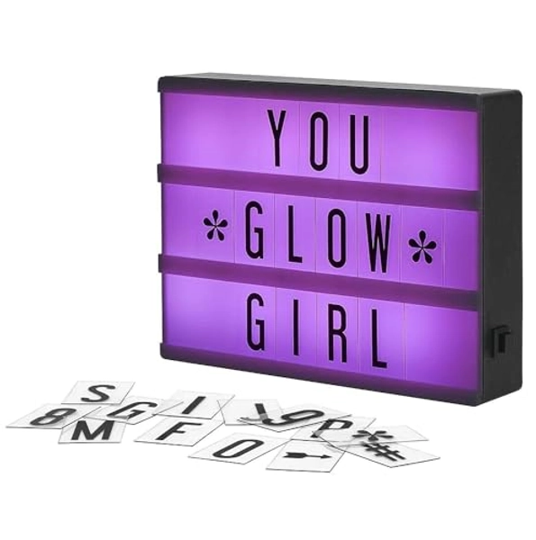 My Cinema Lightbox - Cinema Light Box, 8" x 6" - 3 Modes Light Up Letter Board sign with 100 Letters, Numbers & symbols - White LED Light, RGB and Color Freeze Mode light up signs for home decor