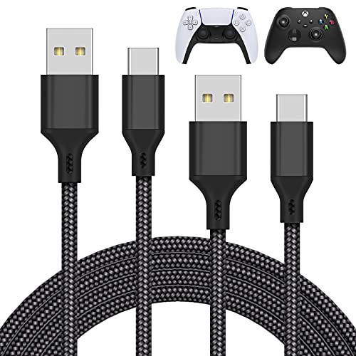 MENEEA Charger Charging Cable for PS5 Controller,for Xbox Series X,for Xbox Series S,for Nintendo Switch Controller,2 Pack 10FT Replacement USB C Cord Nylon Braided Type-C Ports Accessories Kit,Black - Black