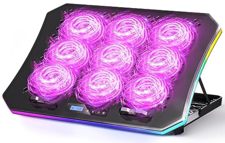 KeiBn Laptop Cooling Pad, Gaming Laptop Fan Cooling Pad with 9 Quiet Fans, RGB Laptop Cooler for 15.6-17.3 Inch, Cooling Pad for Laptop with 7 Height Stands, 2 USB Ports, Phone Stand-Purple - Purple