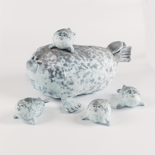 Kawaii Symulacja Pieczęci Wypchane Zwierzę - 38,1 cm Mama Nadziewana Pieczęć Z 4 Mini Pieczęciami Pluszaki Wewnątrz Zamka Brzucha, Przytulne Nadziewane Symulacja Pieczęci Zabawki Na Prezenty Urodzinowe Dla Dzieci