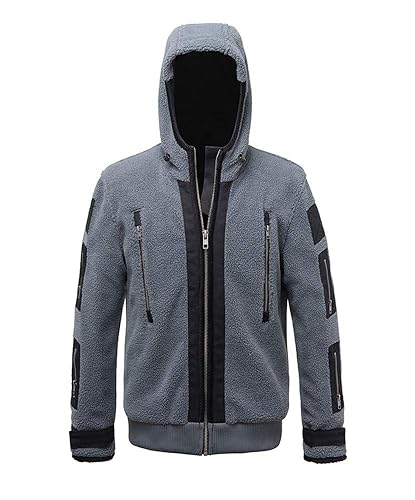jiazery QZ Mens Cosplay Jacket, Ghost Battle Suit Warm Fleece Hoodie TF 141 Team Uniform with 2 Armbands and 1 Face Scarf - XX-Large - Grey