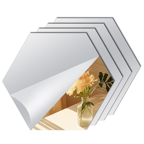 Abyssaly Hexagon Mirror Stickers for Walls 10 Pack 11.8''x11.8'' Self Adhesive Flexible Acrylic Wall Mirrors Decorative Peel and Stick Mirror Tiles 2mm Thick Stick on Mirror for Wall Door Locker - 11.8 x11.8 inch-10Pcs - Hexagon
