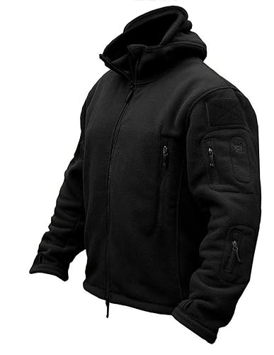 CRYSULLY Men's Military Tactical Sport Warm Fleece Hooded Outdoor Adventure Jacket Coats - XX-Large - Black