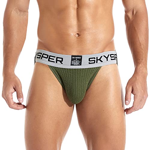 SKYSPER Jockstrap Athletic Supporters for Men Jock Strap Male Underwear Men's Thong Jockstrap Underwear - Large - Aq03-green