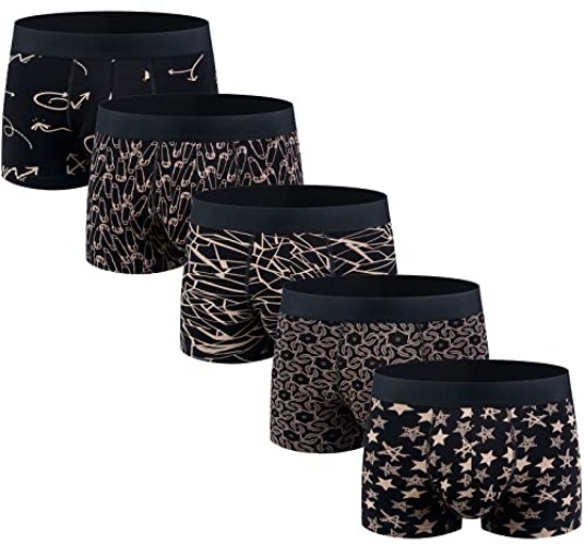Aserlin Men's Underwear Boxer Briefs Cotton Huge Pouch Trunks Short Leg Underwear 5 Pack - Large - 05: Black Patterns