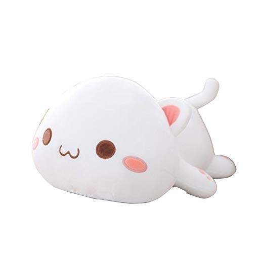 OUKEYI Cute Kitten Plush Toy Stuffed Animal Pet Kitty Soft Anime Cat Plush Pillow, Plush Cat Doll Soft Stuffed Kitten Pillow Doll Toyfor Kids (White) - White