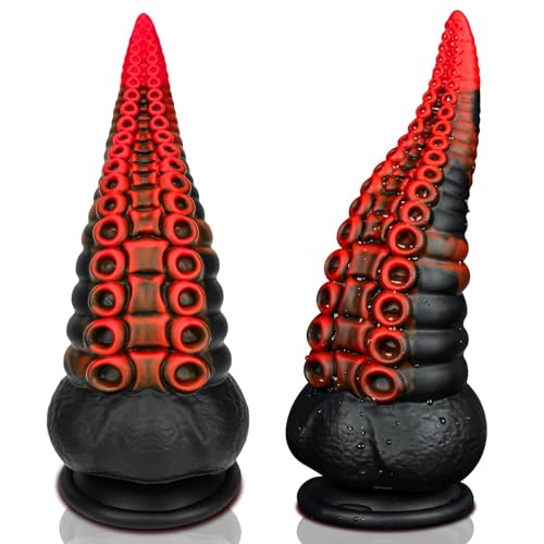 8.7in Realistic Dildo, Dragon Butt Plug Silicone G spot Dildo Fantasy Monster Octopus Tentacle Dildo with Strong Suction Cup, Big Anal Trainer Large Alien Adult Sex Toy for Women & Gay Men Sex - L - Lava