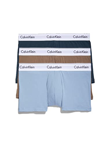 Calvin Klein Men's Modern Cotton Stretch 3-Pack Low Rise Trunk - Large - Midnight Navy, Mauve Brown, Iceland Blue