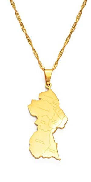 Guyana Map City Pendant Necklace Women Girls Gold Color Guayana Jewelry Republic of Guyana