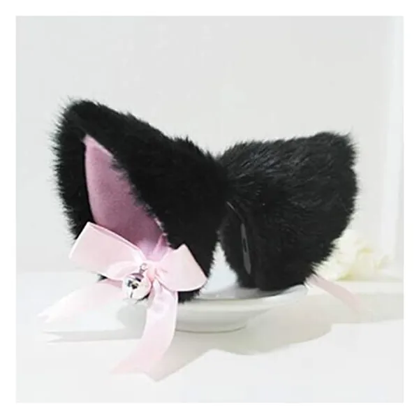 
                            Hot Sweet Lovely Anime Lolita Cosplay Fancy Neko Cat Ears Hair Clip Black with Bell
                        